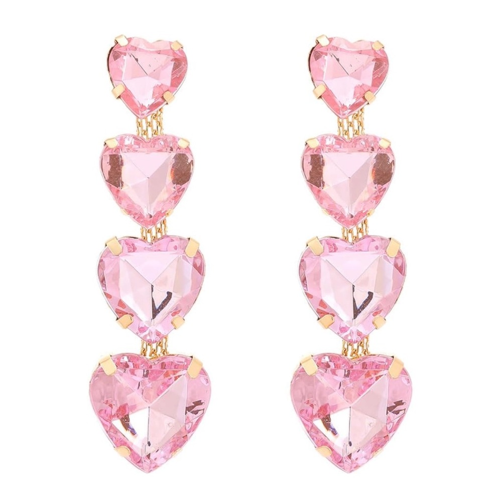 Elegant Pink Heart Drop Earrings